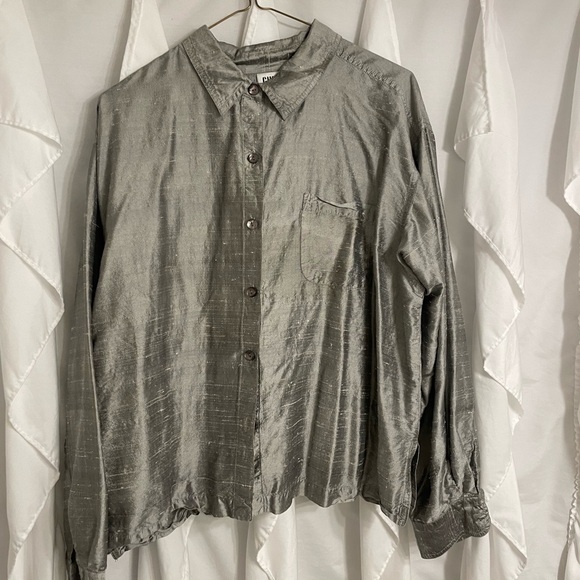 Chico's Tops - Sold! Chico's Textured Gray 100% Silk Blouse Button Down Sz 3 XL Vintage